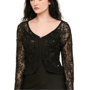 Vintage Beaded Bolero Jacket Black Mesh Floral Size M Whimsygoth Y2K Fairy